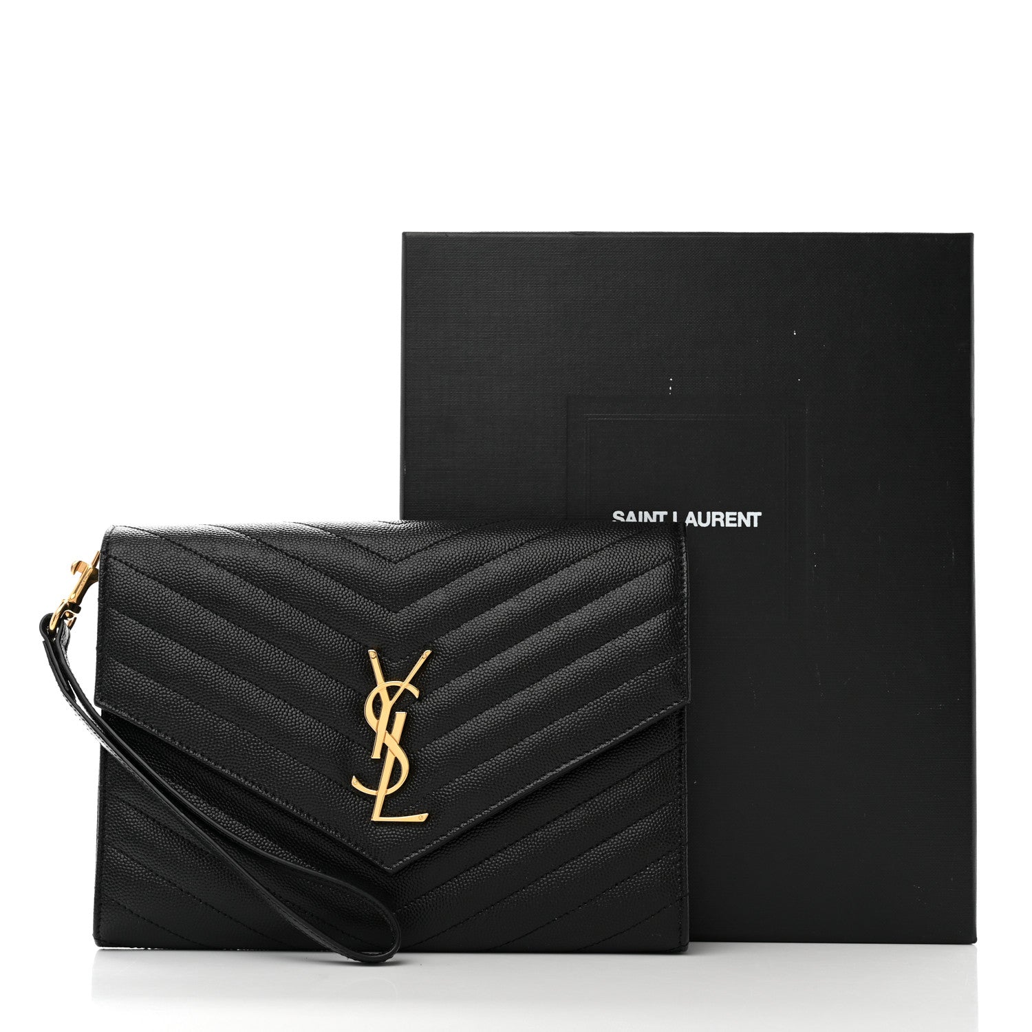 Saint Laurent Grain De Poudre Matelasse Chevron Monogram Envelope Clutch Black 7 of 7