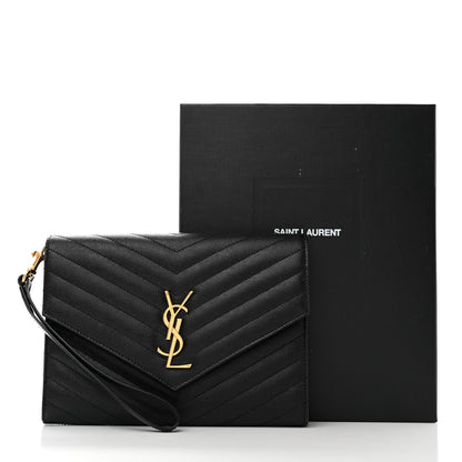 Saint Laurent Grain De Poudre Matelasse Chevron Monogram Envelope Clutch Black 7 of 7