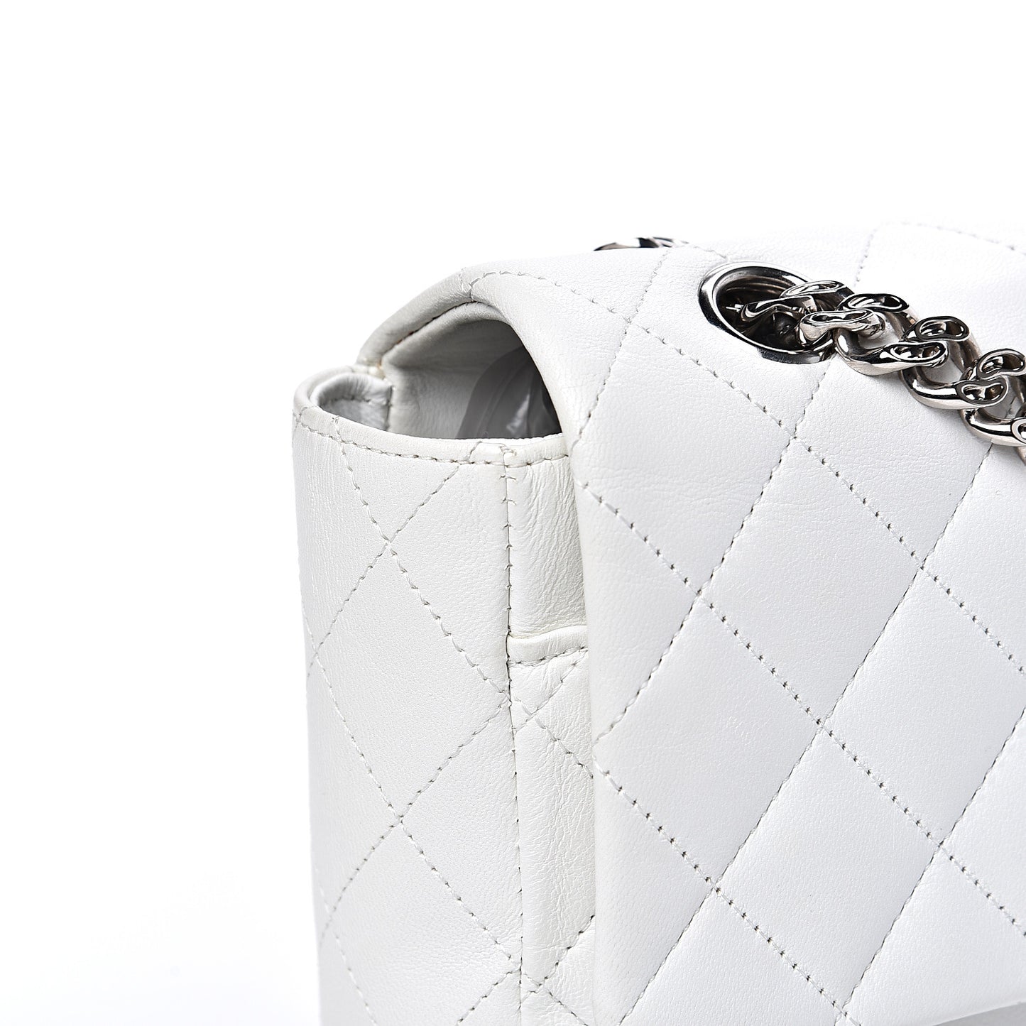 Lambskin Quilted Medium Single Flap White