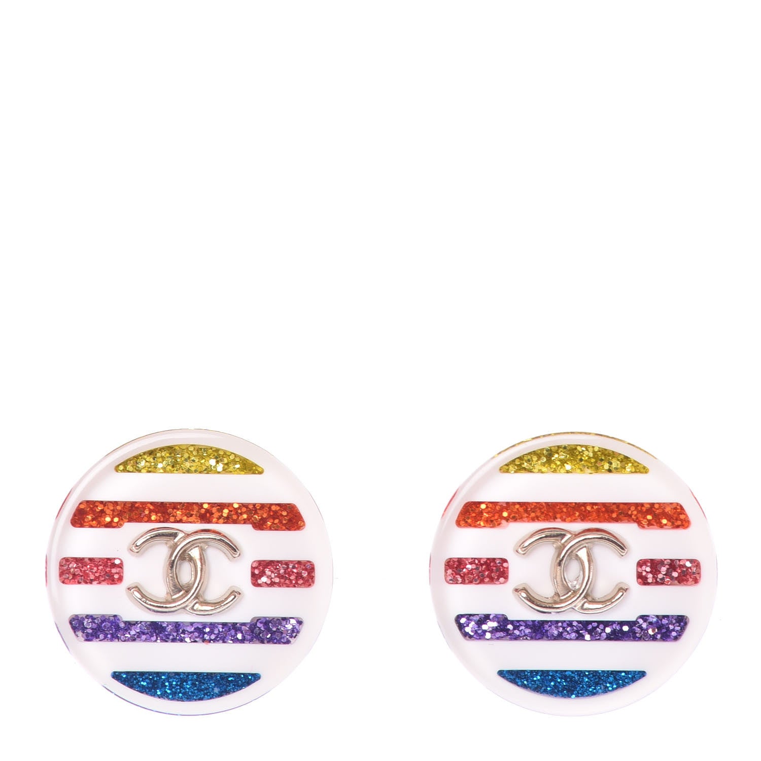 Chanel Resin Glitter Stripe CC Earrings Multicolor 1 of 4