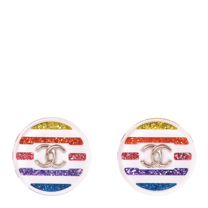 Chanel Resin Glitter Stripe CC Earrings Multicolor 1 of 4