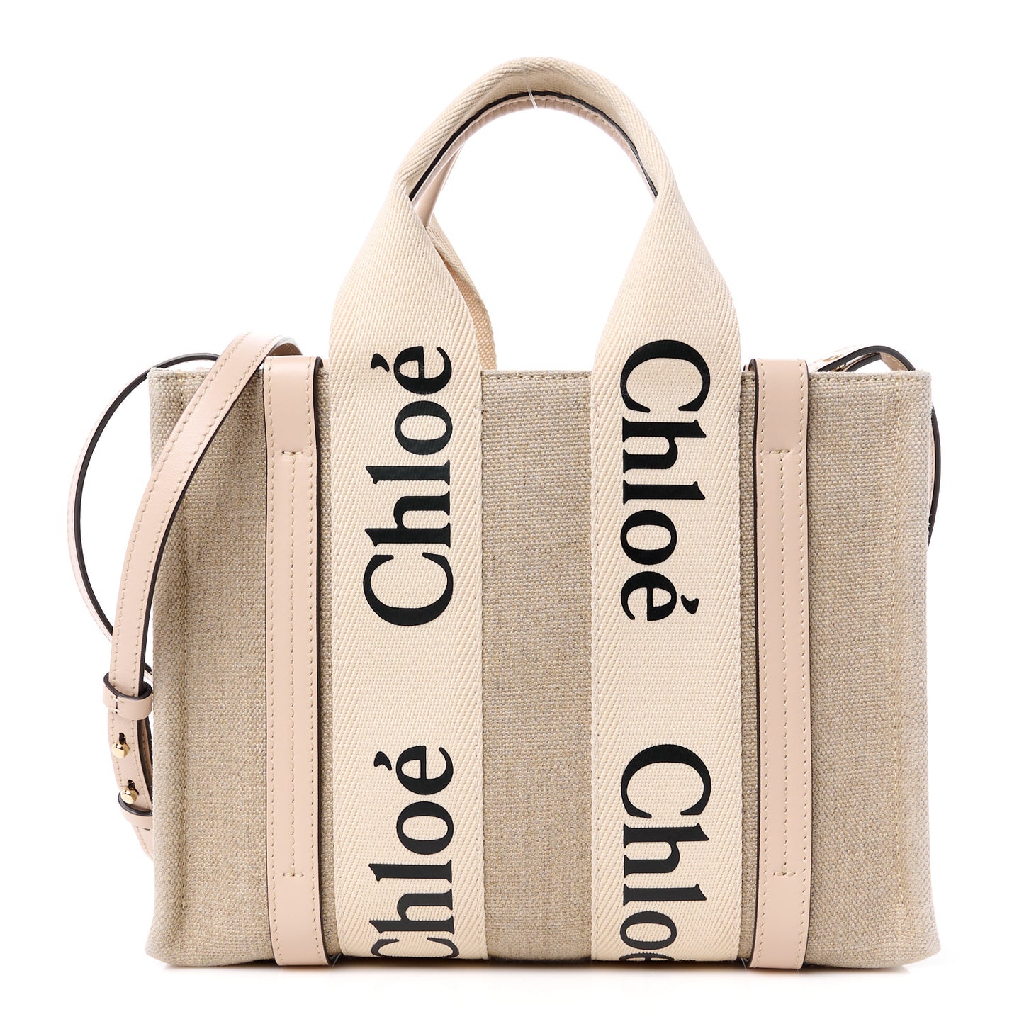 Linen Calfskin Small Woody Ribbon Tote With Strap White Pink