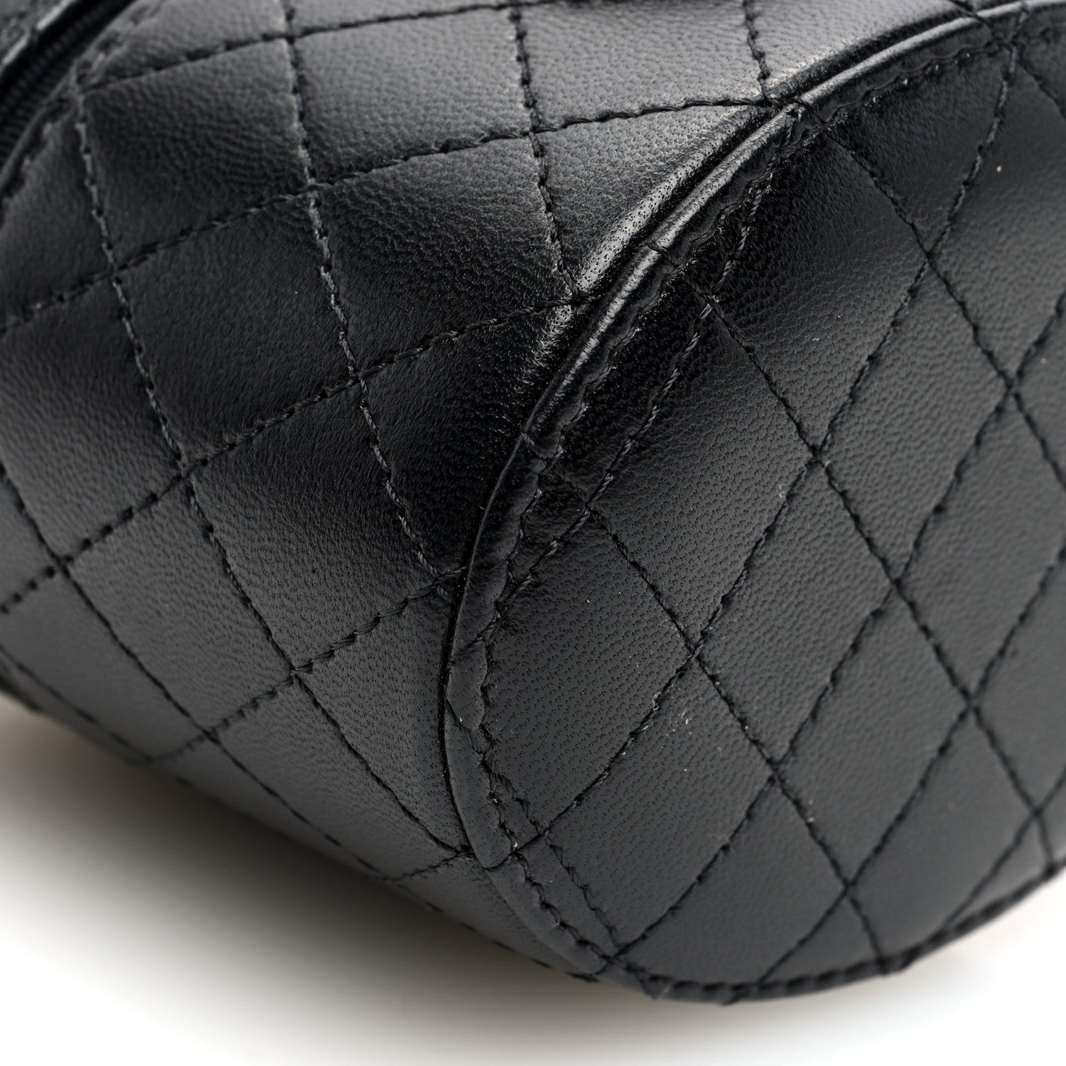 Chanel Lambskin Quilted Mini Round Vanity Case With Chain Black 9 of 10