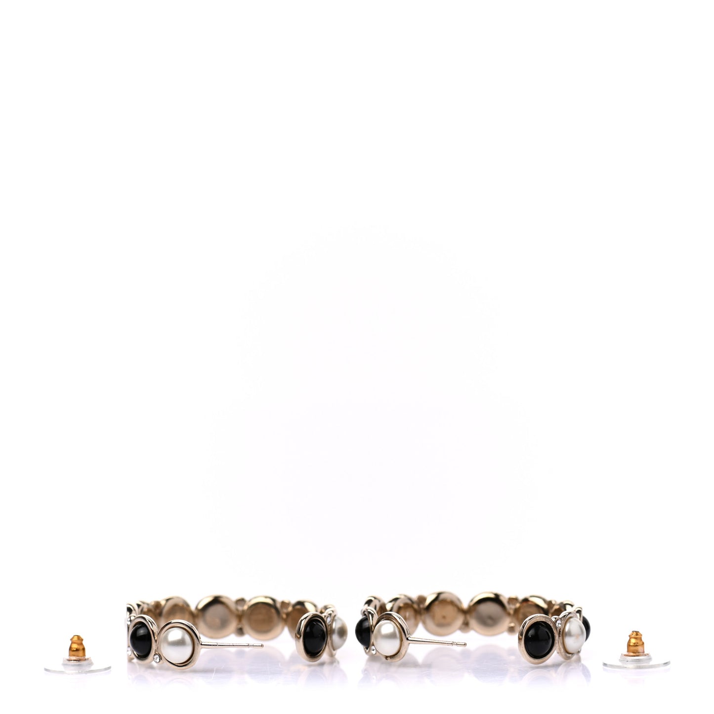 Crystal Pearl Metal Resin Polka Dot Hoop Earrings Gold Black