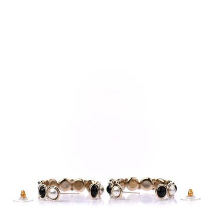 Chanel Crystal Pearl Metal Resin Polka Dot Hoop Earrings Gold Black 3 of 4