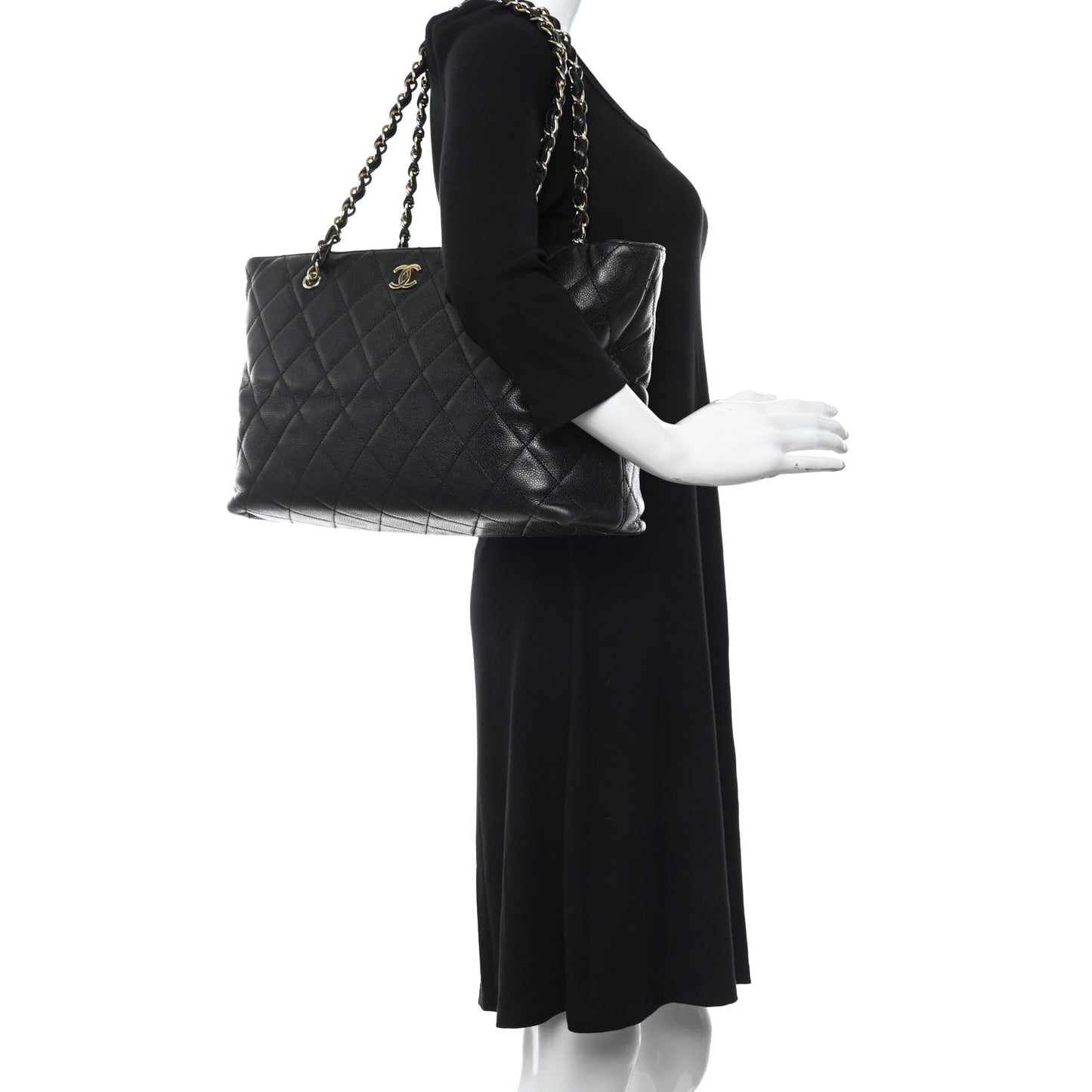 Caviar Quilted Shopping Tote Black