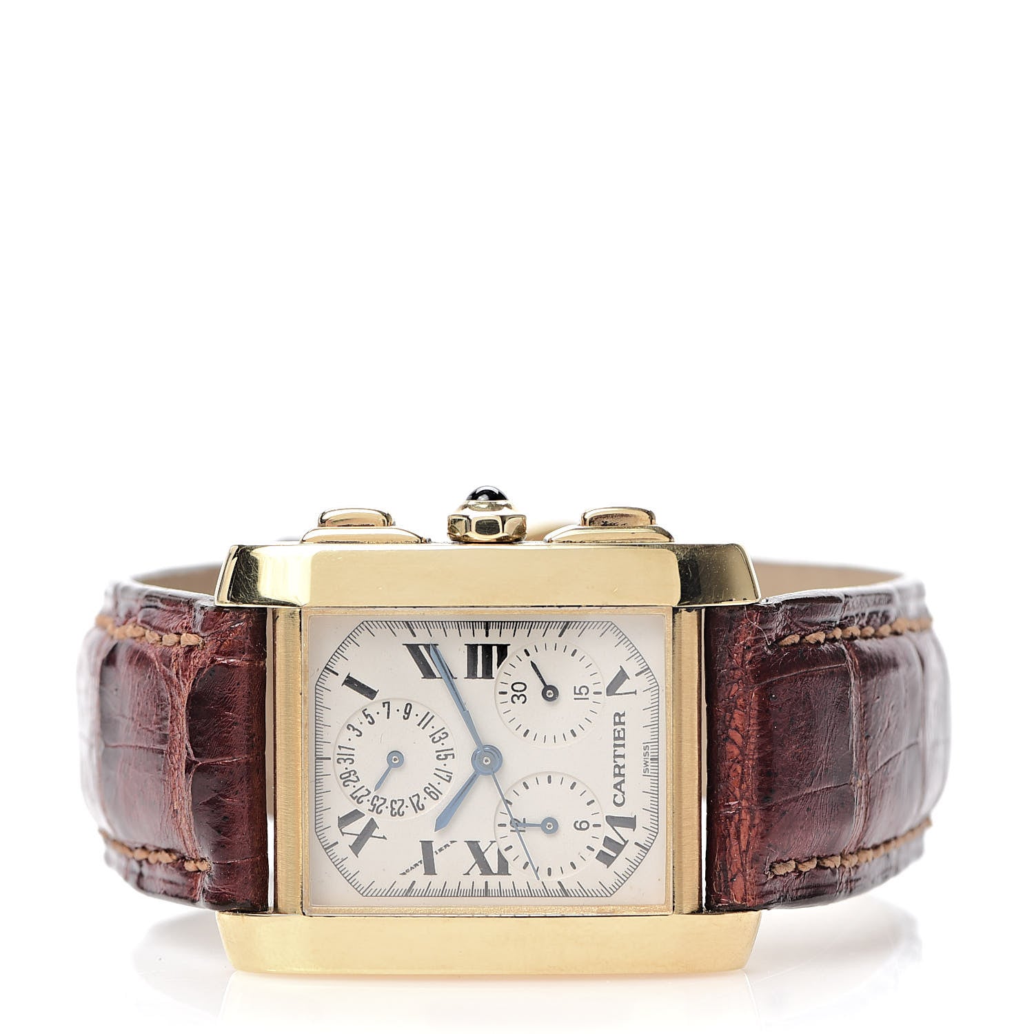 Cartier 18K Yellow Gold Alligator 28mm Tank Francaise Chronoflex Quartz Watch Brown 3 of 8