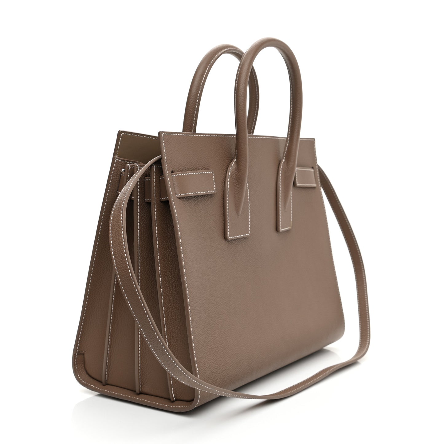 Grained Calfskin Topstitch Small Classic Sac De Jour Taupe