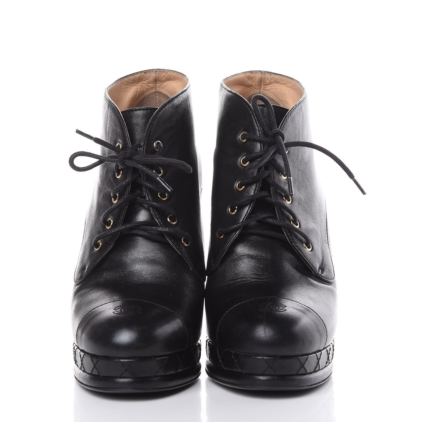 Lambskin CC Cap Toe Platform Short Boots 40 Black