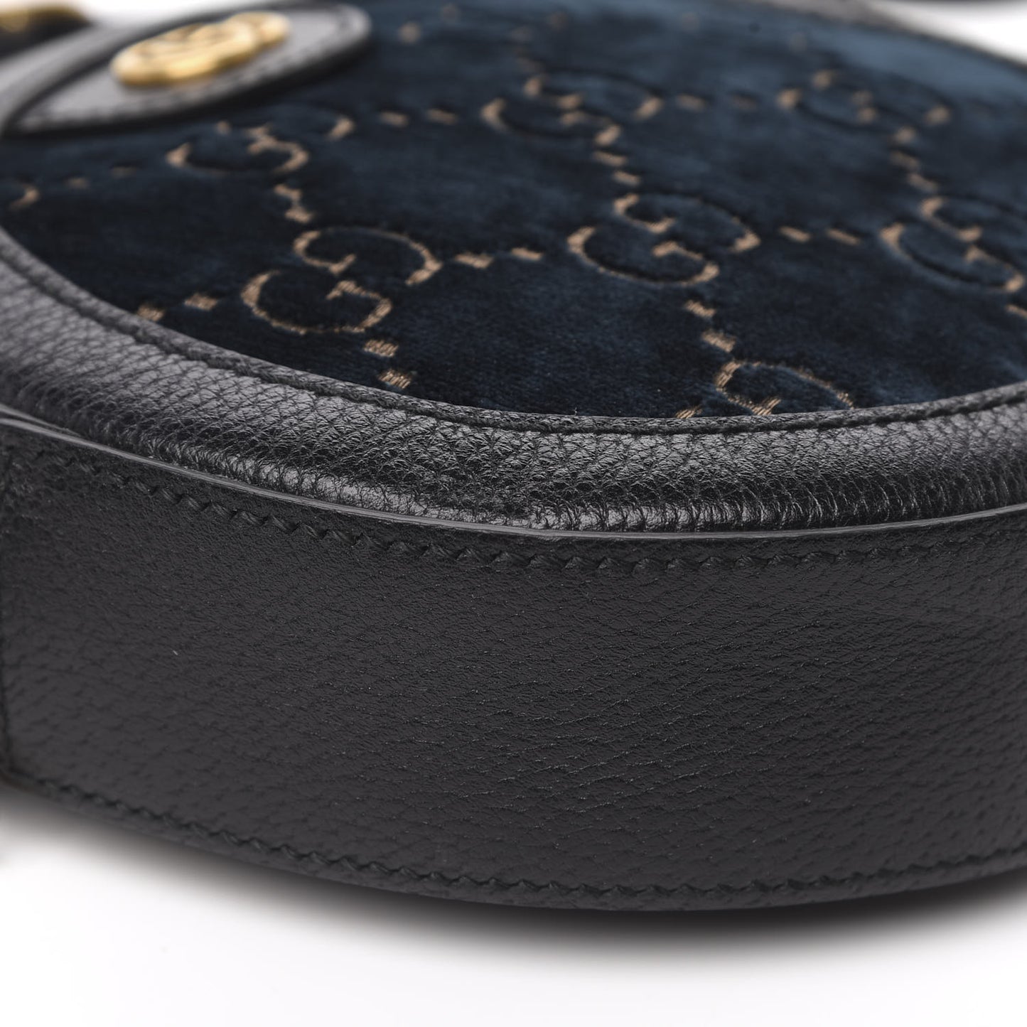 Velvet Calfskin GG Monogram Round Shoulder Bag Blue Beige