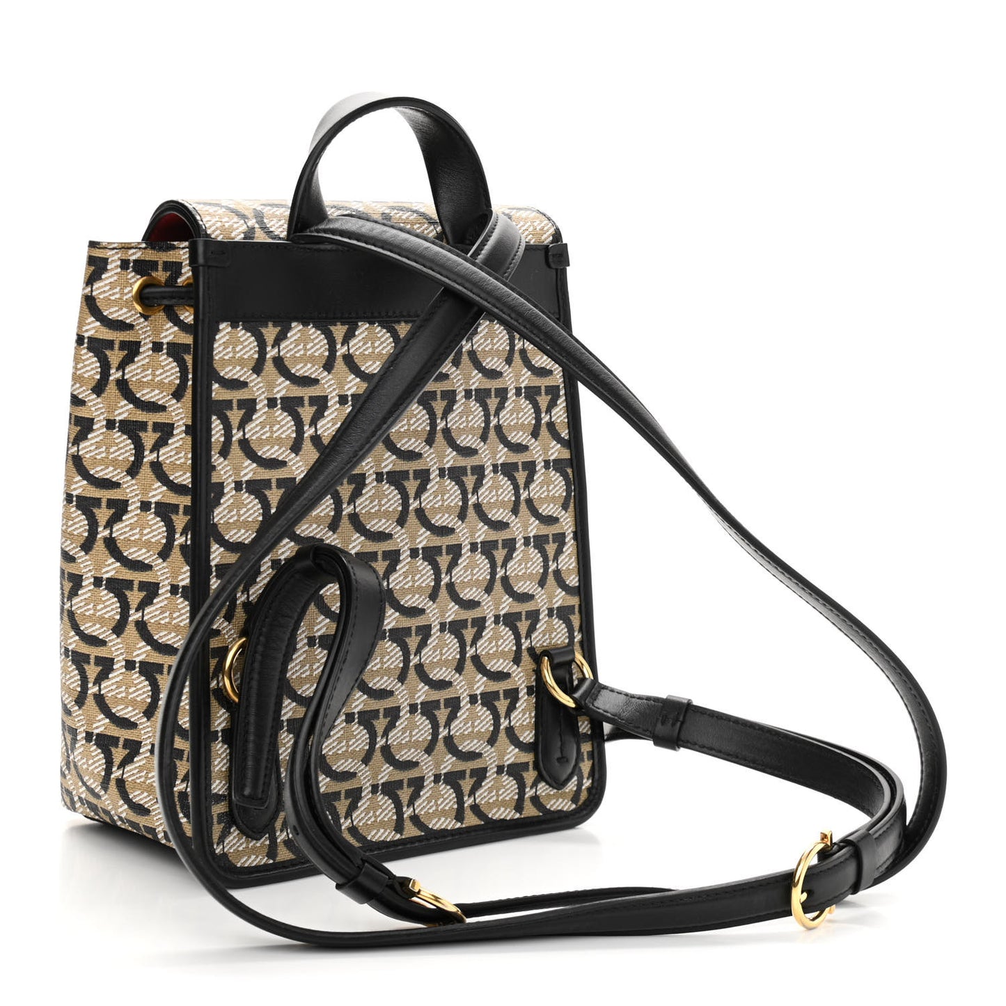 Canvas Calfskin Gancini Backpack Black Beige