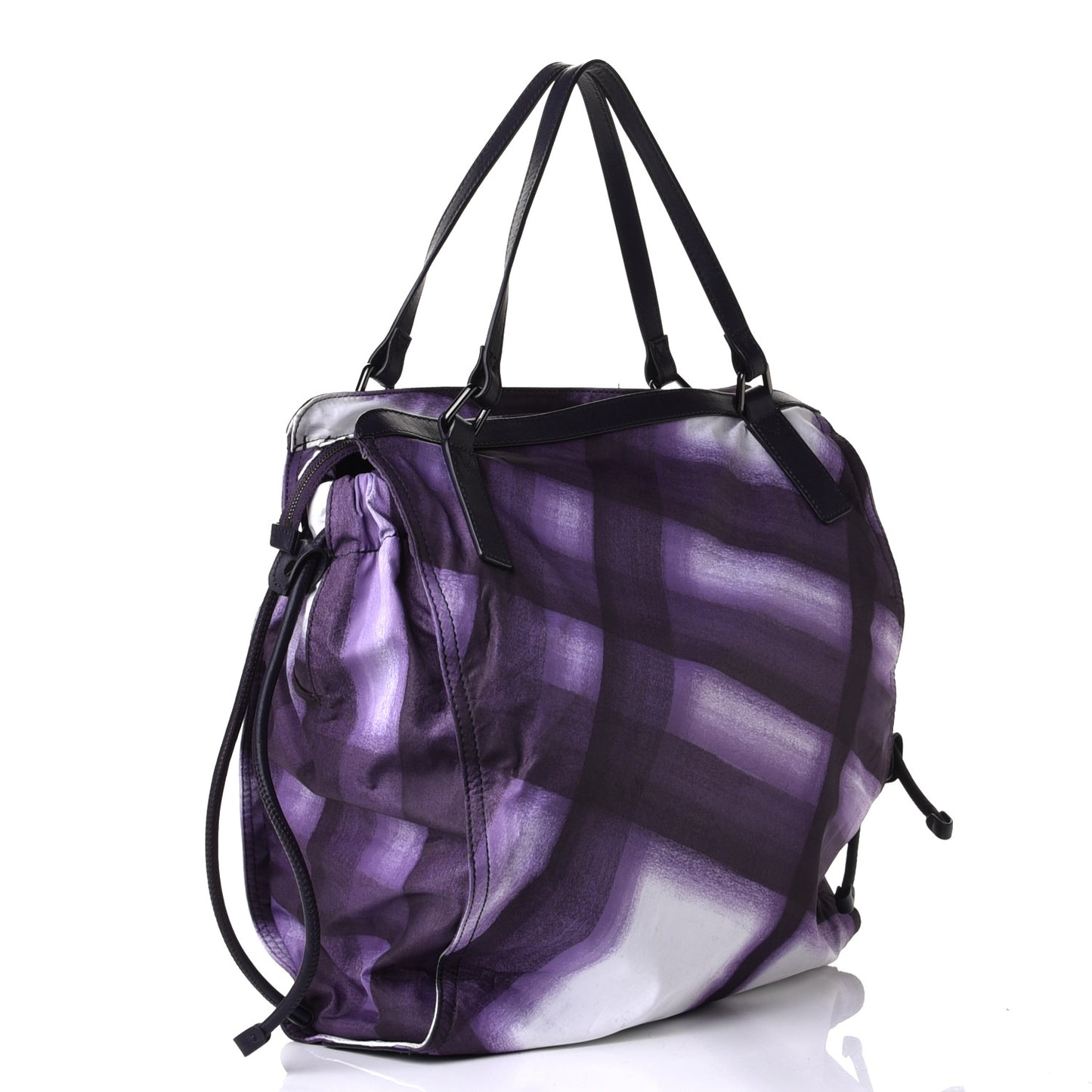 Nylon Check Small Buckleigh Packable Tote Purple White