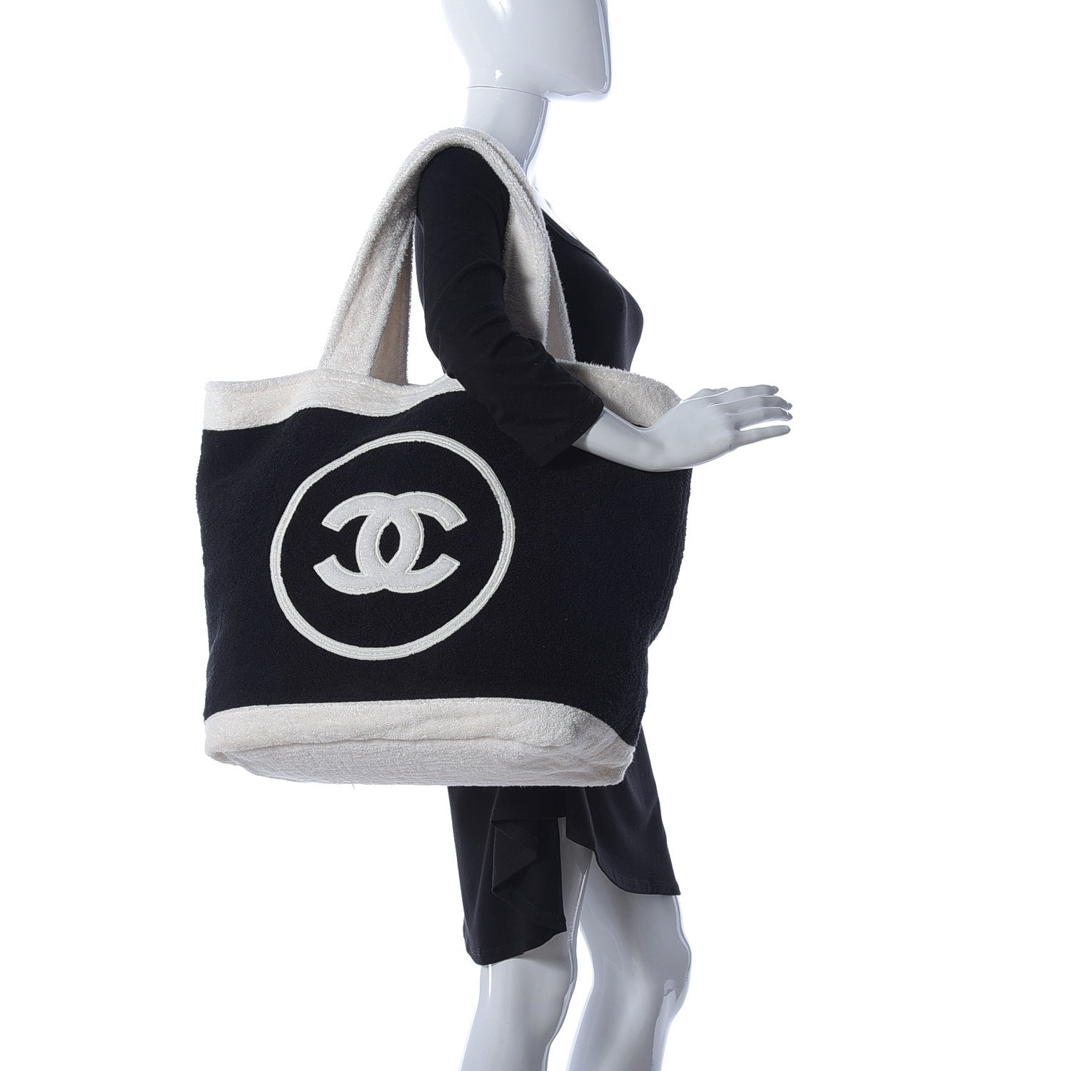 Chanel Terry Cotton CC Beach Tote Towel Set Black White 2 of 10
