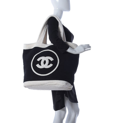 Chanel Terry Cotton CC Beach Tote Towel Set Black White 2 of 10