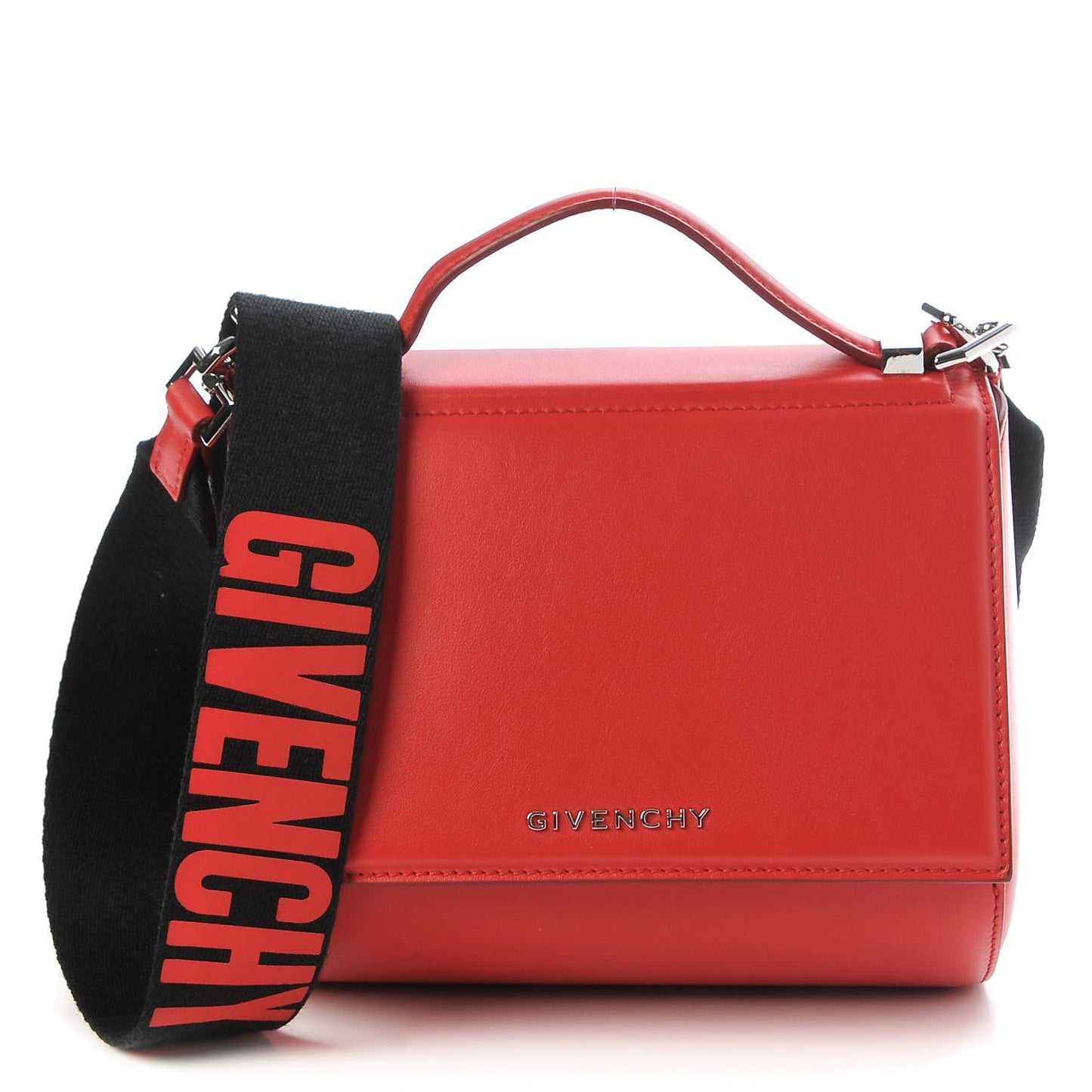 Calfskin Mini Pandora Box Logo Strap Crossbody Bag Red