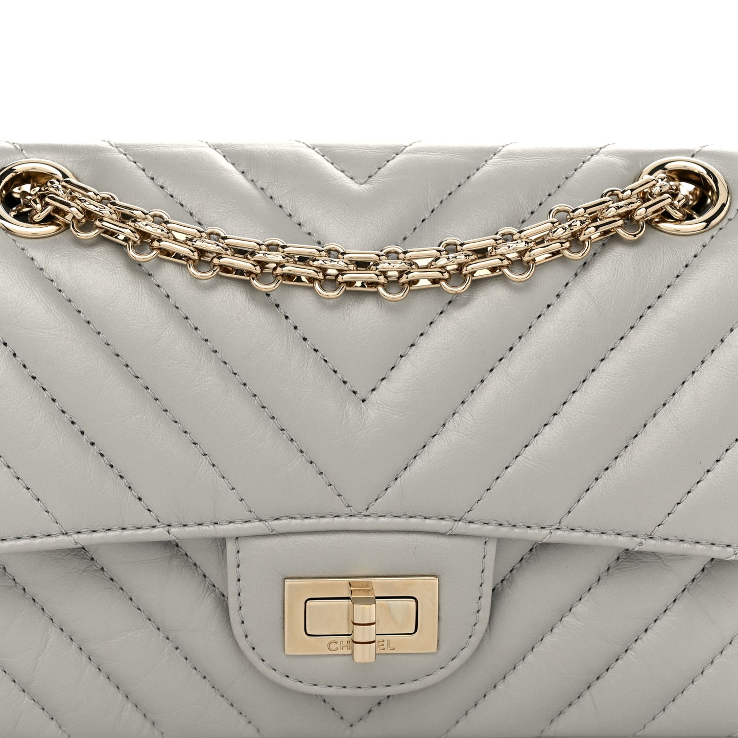Metallic Aged Calfskin Chevron Quilted 2.55 Reissue Mini Flap Silver