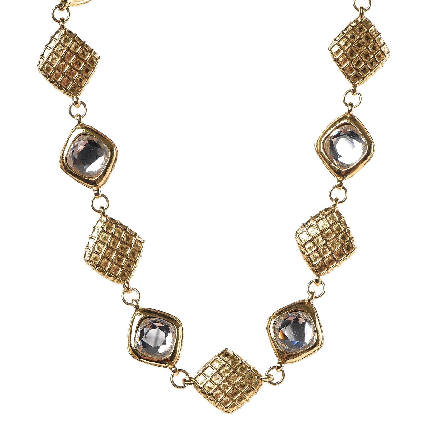 Crystal Quilted Necklace Gold