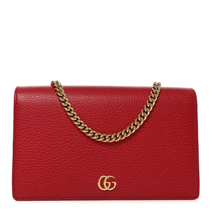 Gucci Dollar Calfskin Mini GG Marmont Chain Wallet Hibiscus Red 1 of 10
