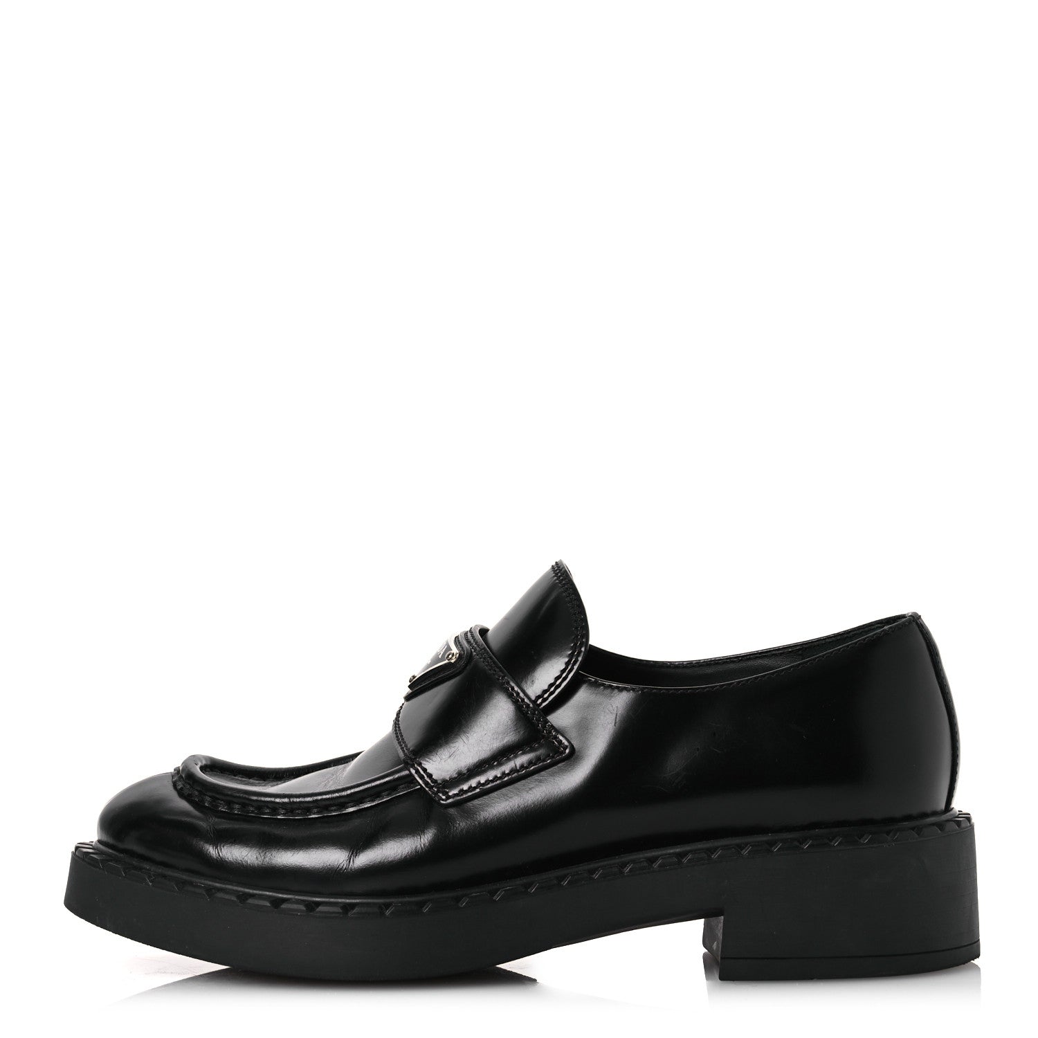 Prada Spazzolato Metal Triangle Logo 50mm Loafers 38 Black 1 of 15