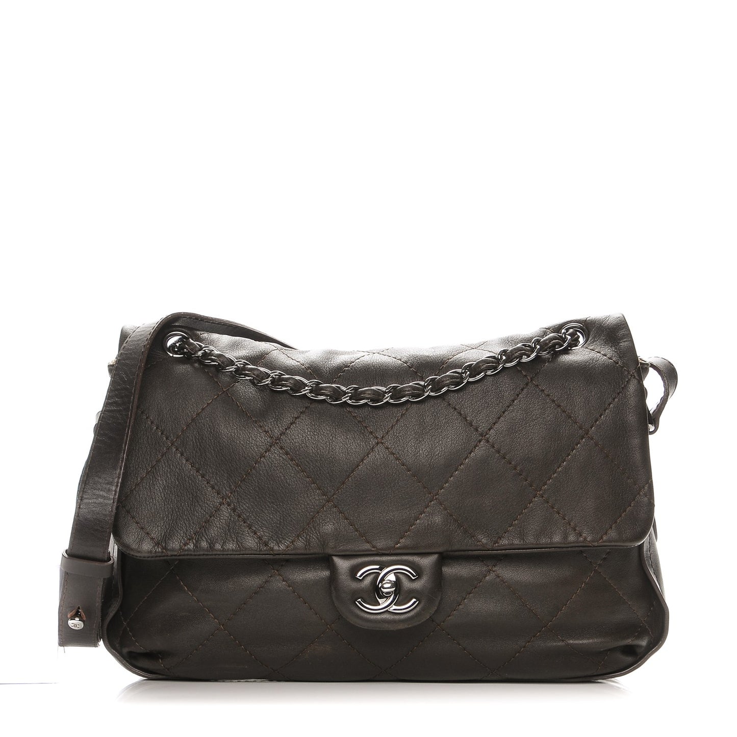 Lambskin Stitched Messenger Bag Brown