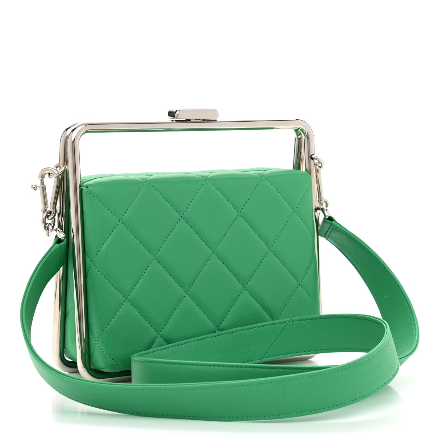 Quilted Lambskin Metal Bar Clutch Bag Green