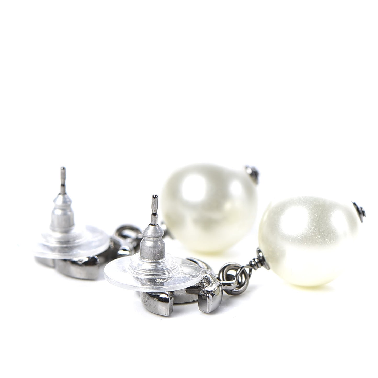 Glitter Pearl Enamel CC Drop Earrings Ruthenium Black
