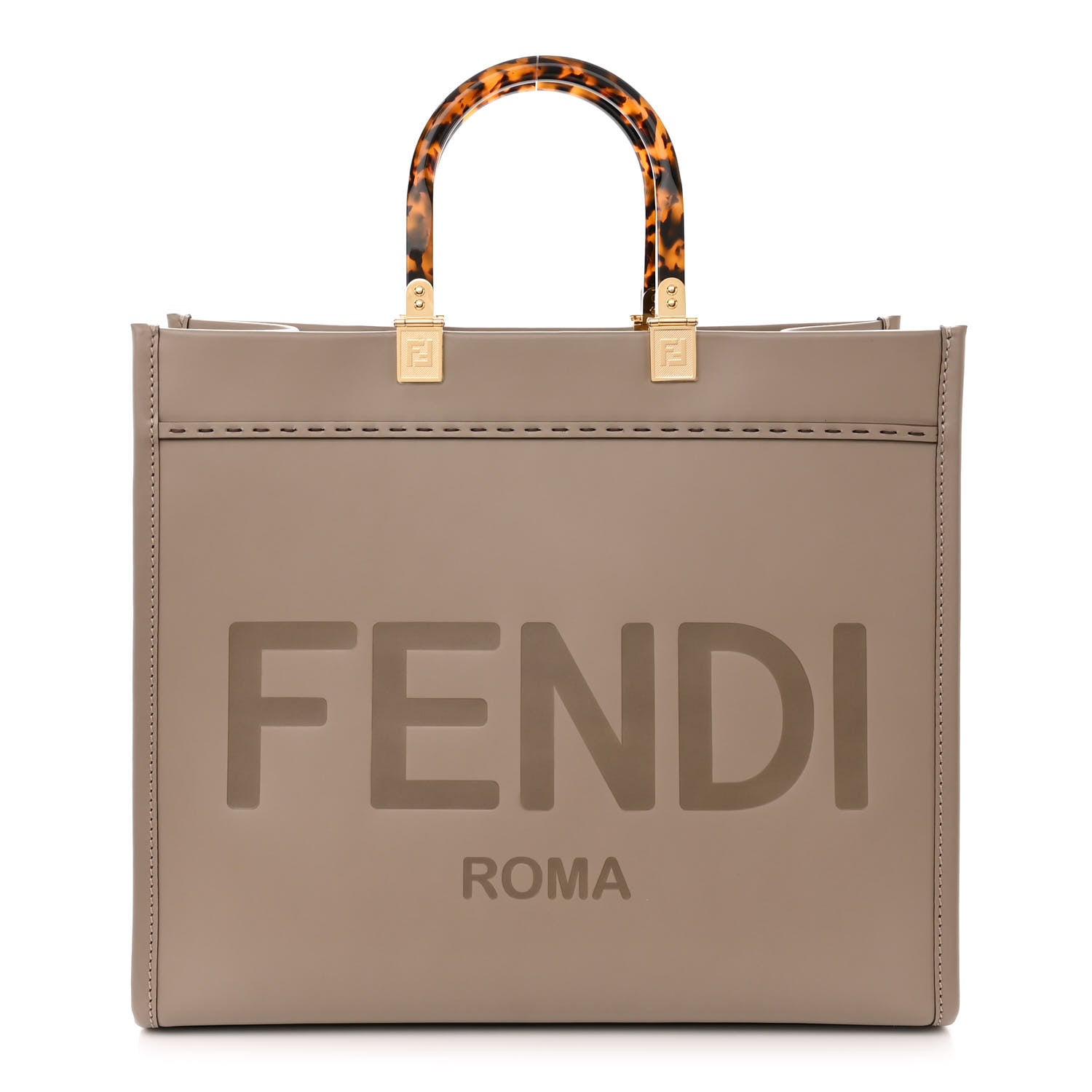 Fendi Vitello King Plexiglass Logo Embossed Medium Fendi Sunshine Shopper Tote Tortora 1 of 11