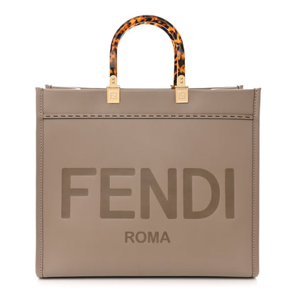 Fendi Vitello King Plexiglass Logo Embossed Medium Fendi Sunshine Shopper Tote Tortora 1 of 11