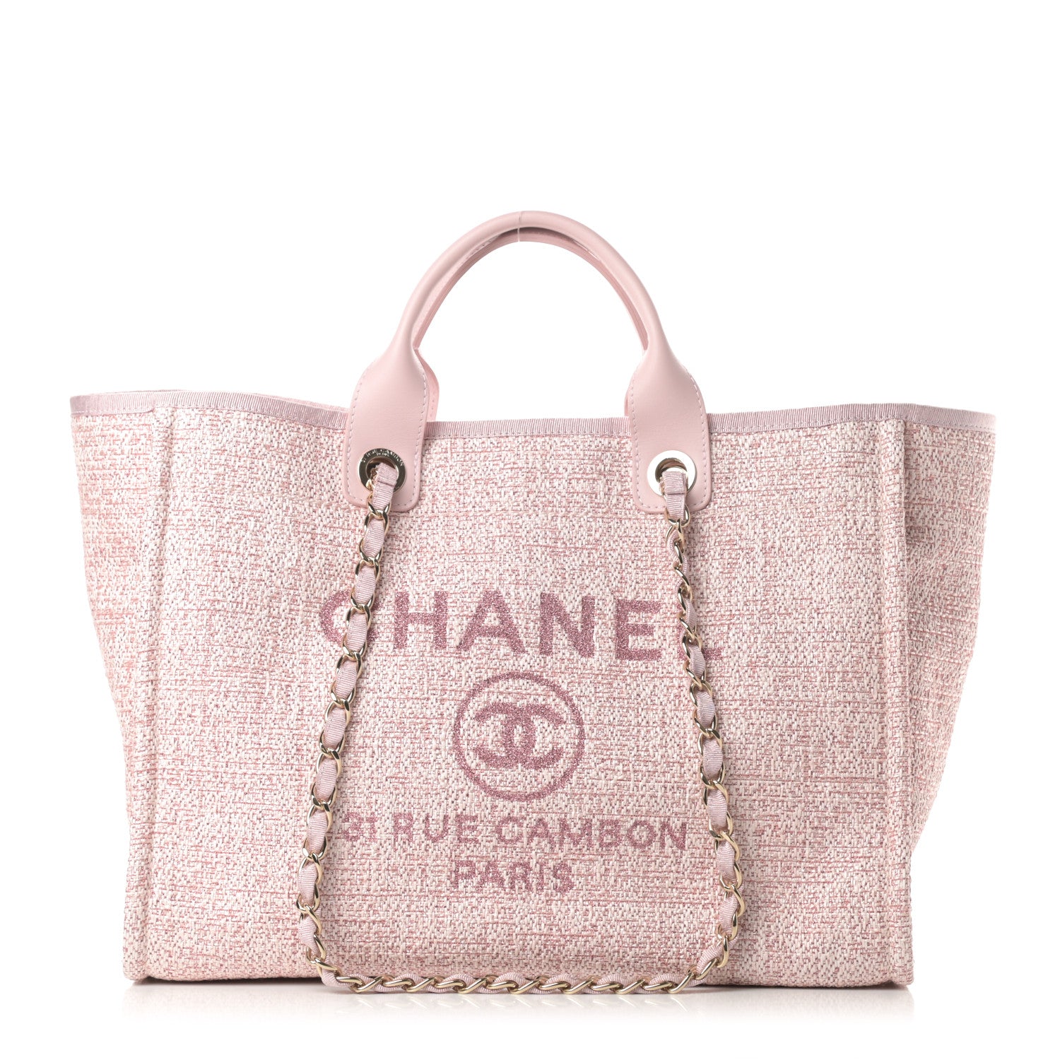 Chanel Straw Lurex Medium Deauville Tote Pink 1 of 11