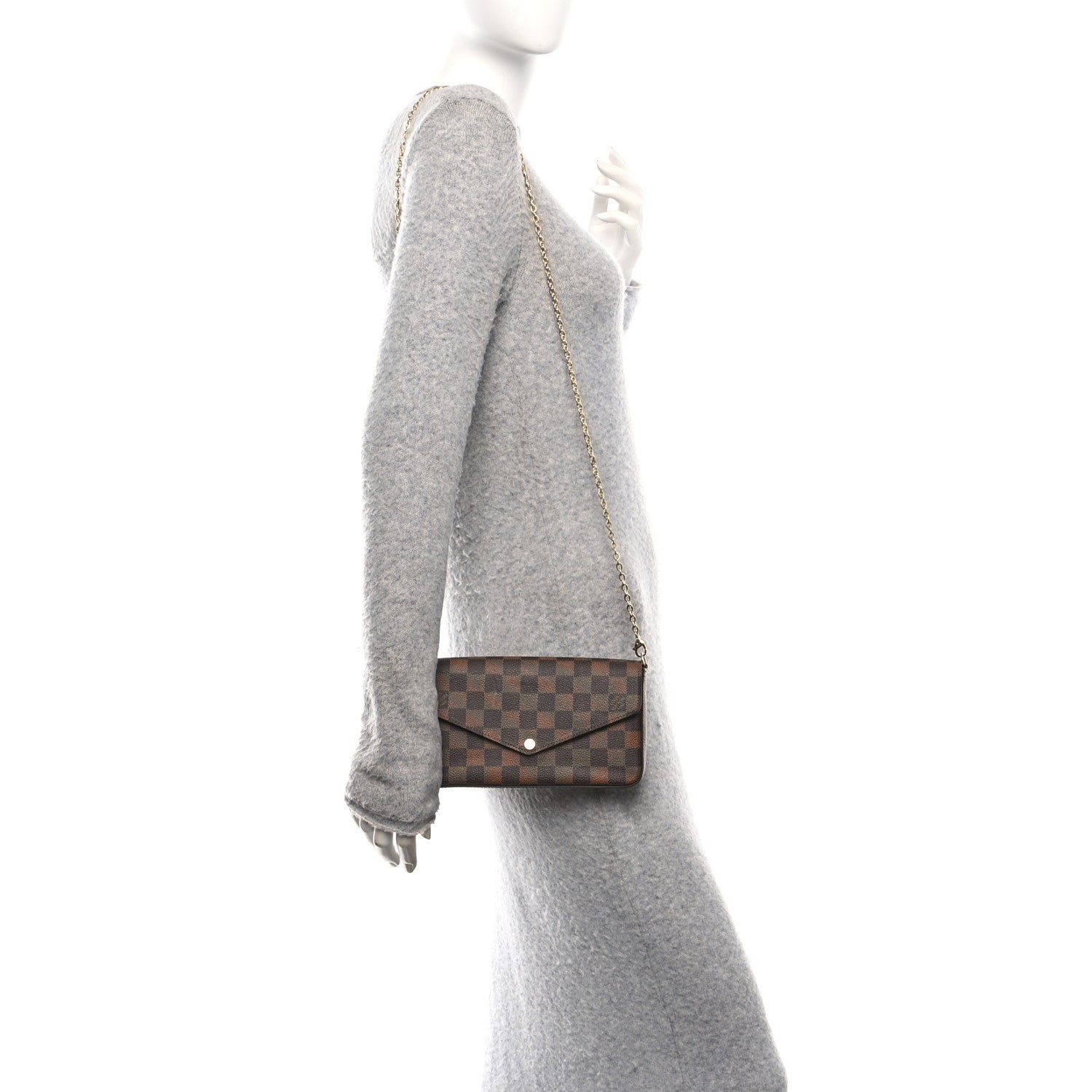 Louis Vuitton Damier Ebene Pochette Felicie Chain Wallet 2 of 14