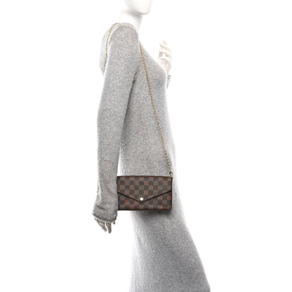 Louis Vuitton Damier Ebene Pochette Felicie Chain Wallet 2 of 14
