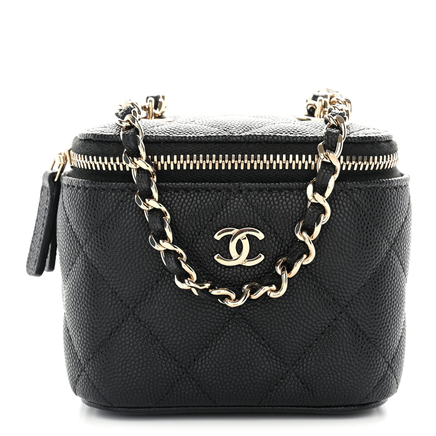Caviar Quilted CC Mini Vanity Case With Chain Black