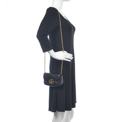 Gucci Calfskin Matelasse Super Mini GG Marmont Shoulder Bag Black 2 of 12