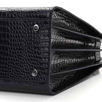 Saint Laurent Calfskin Crocodile Embossed Small Sac De Jour Dark Notte 9 of 9