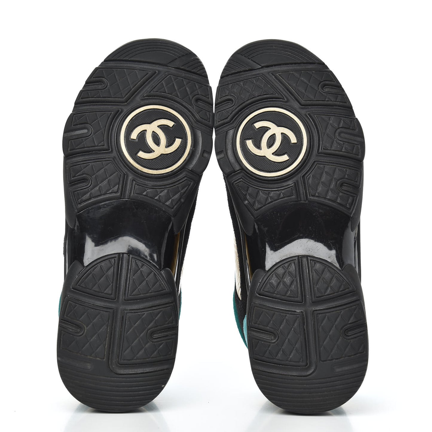 Fabric Calfskin Suede CC Womens Sneakers 37 Black Turquoise Gold