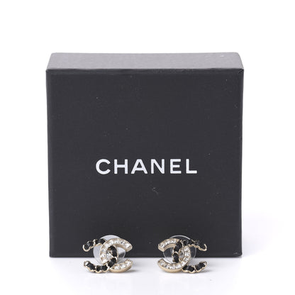 Chanel Crystal Baguette Lambskin Chain CC Vintage Allure Stud Earrings Black Gold 5 of 5