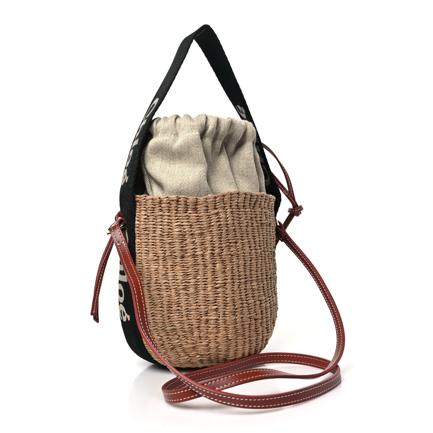 X MIFUKO Raffia Calfskin Small Woody Basket Shoulder Bag Black Beige