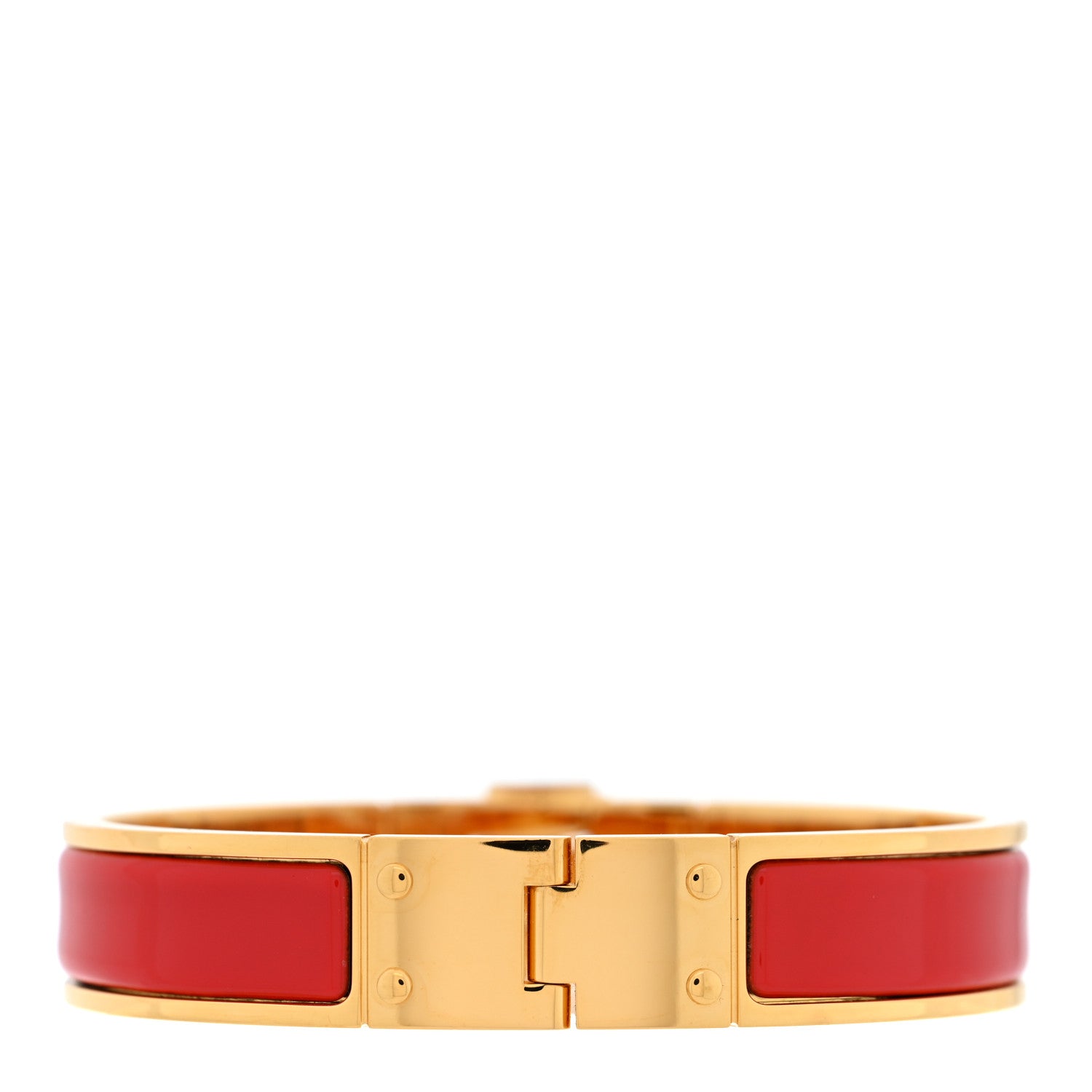 Hermes Enamel Charniere Uni Narrow Hinged Bracelet S Rouge Vif 3 of 4