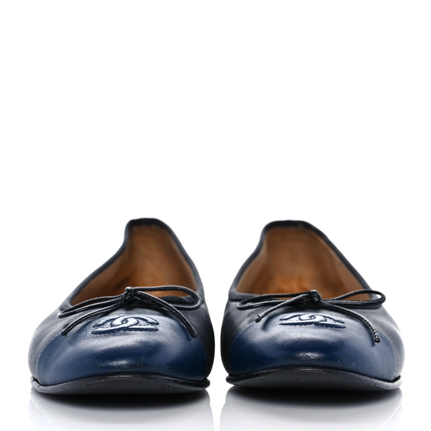 Lambskin CC Cap Toe Ballerina Flats 37 Black Navy