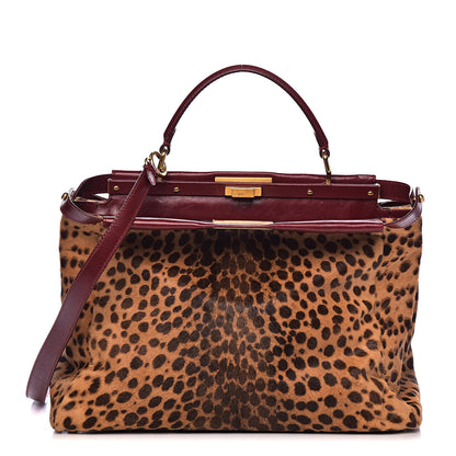 Fendi Calf Hair Leopard Print Large Peekaboo Iconic Satchel Rosso Cilegia 1 of 14
