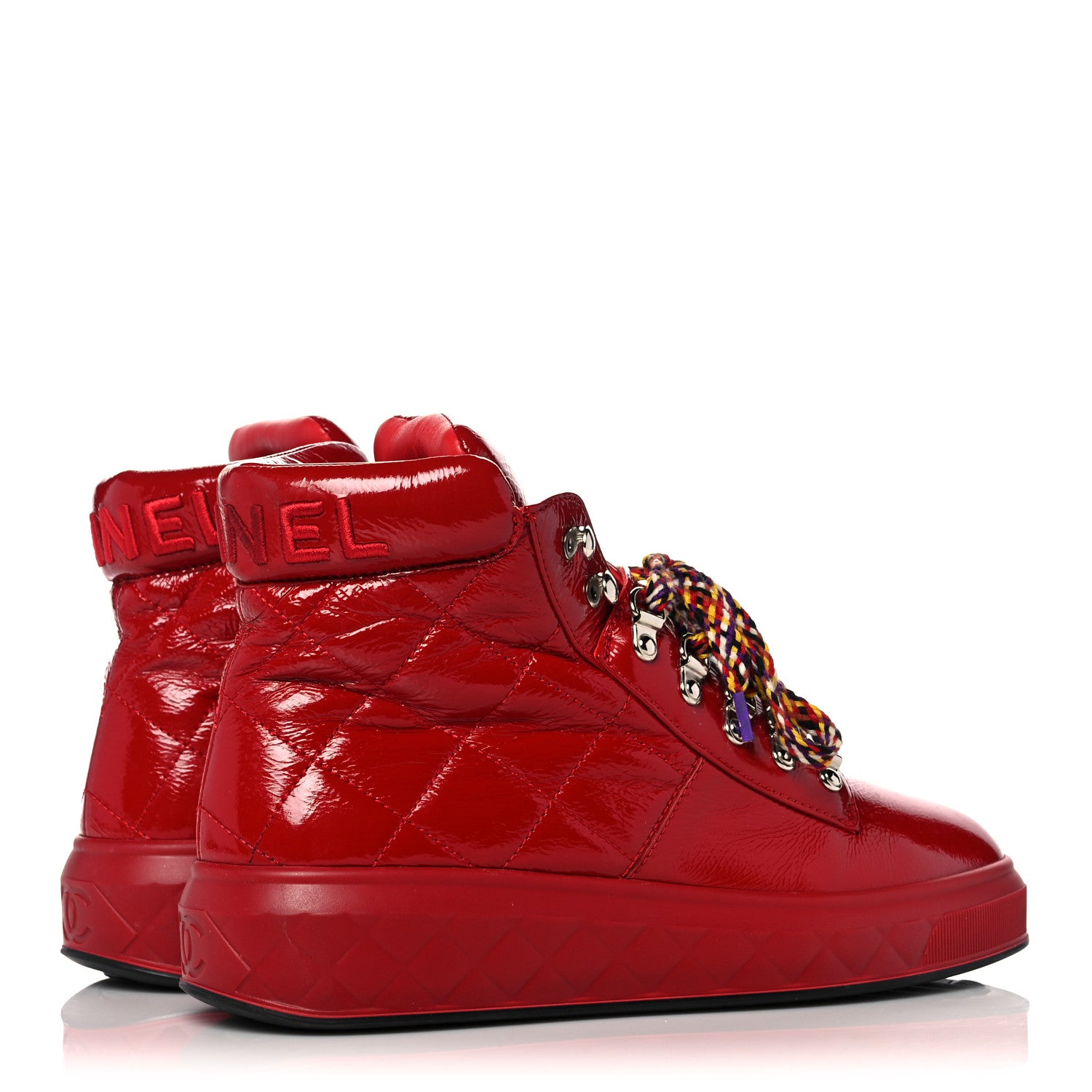 Chanel Patent Calfskin Quilted Womens High Top Sneakers 39 Red 4 of 11