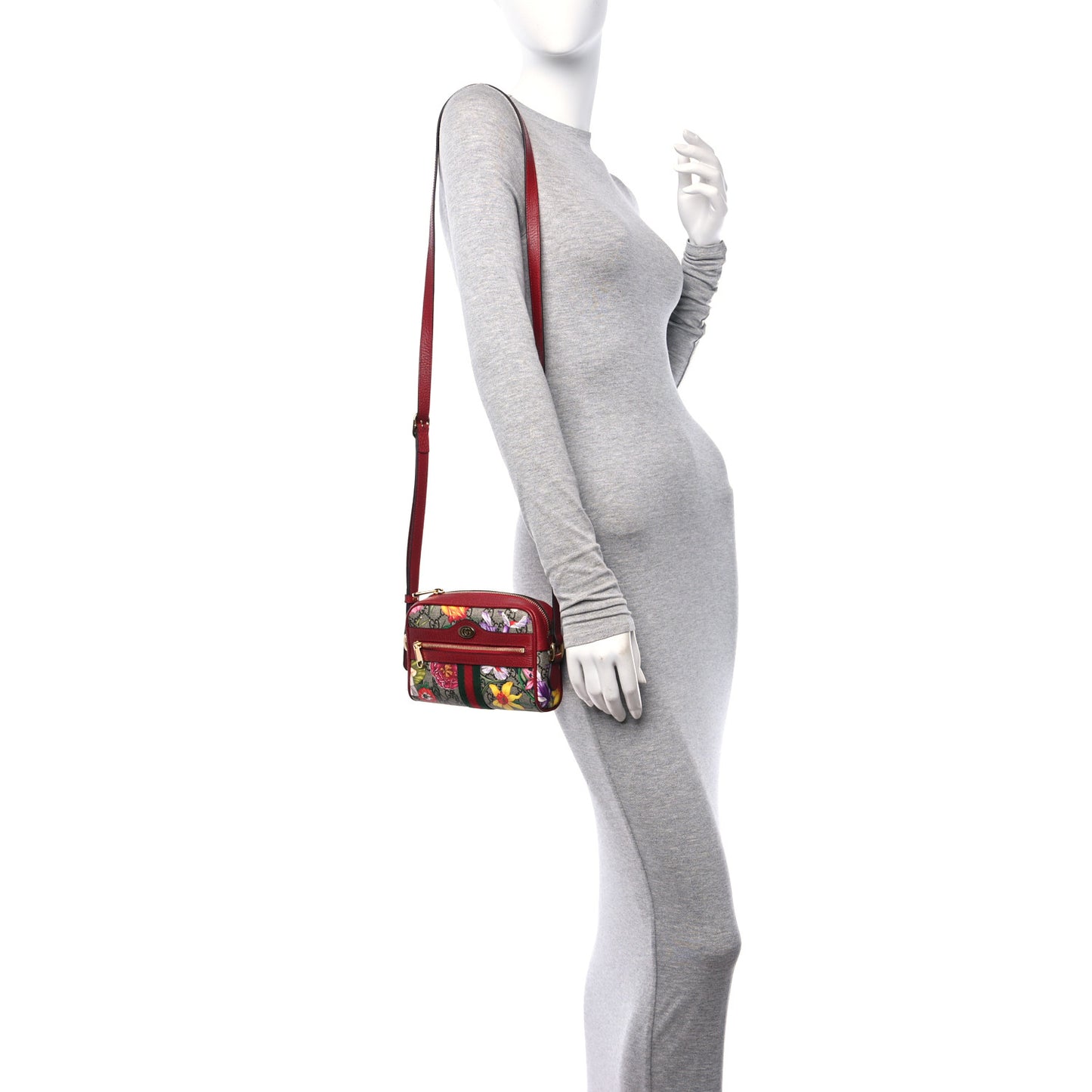 GG Supreme Monogram Flora Web Mini Ophidia Shoulder Bag Red