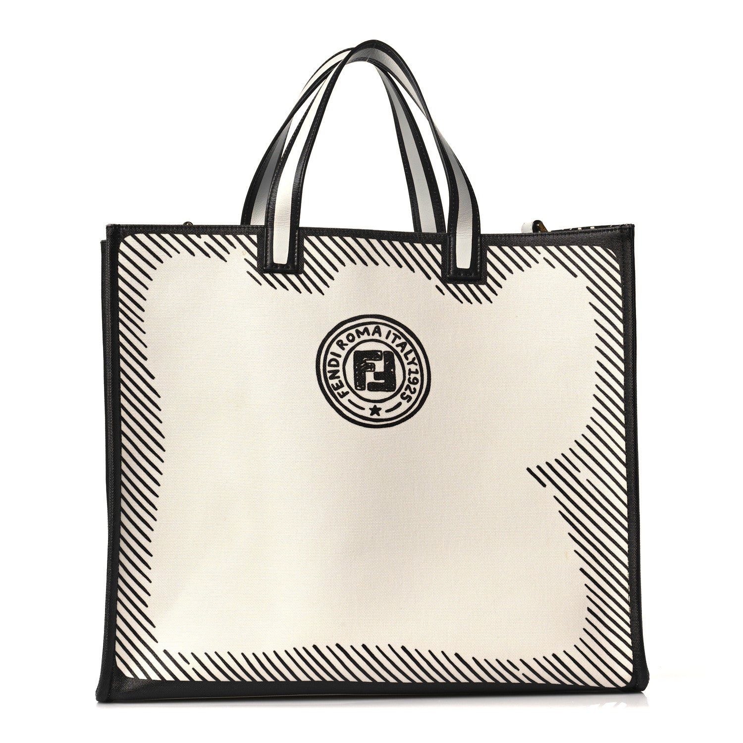 Fendi X JOSHUA VIDES Coated Canvas Stamp Patch Shopping Tote White Black 1 of 8