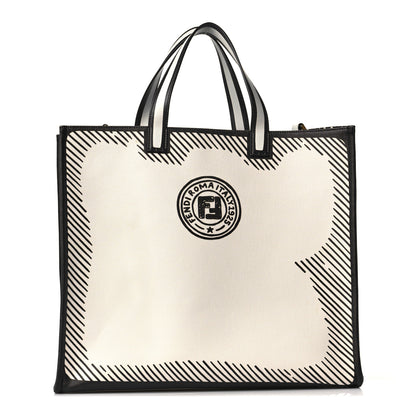 Fendi X JOSHUA VIDES Coated Canvas Stamp Patch Shopping Tote White Black 1 of 8