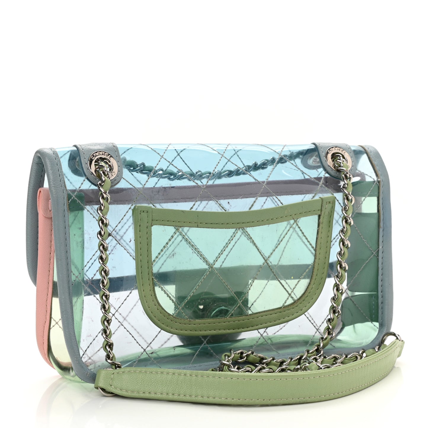 Lambskin PVC Quilted Mini Coco Splash Flap Blue Green