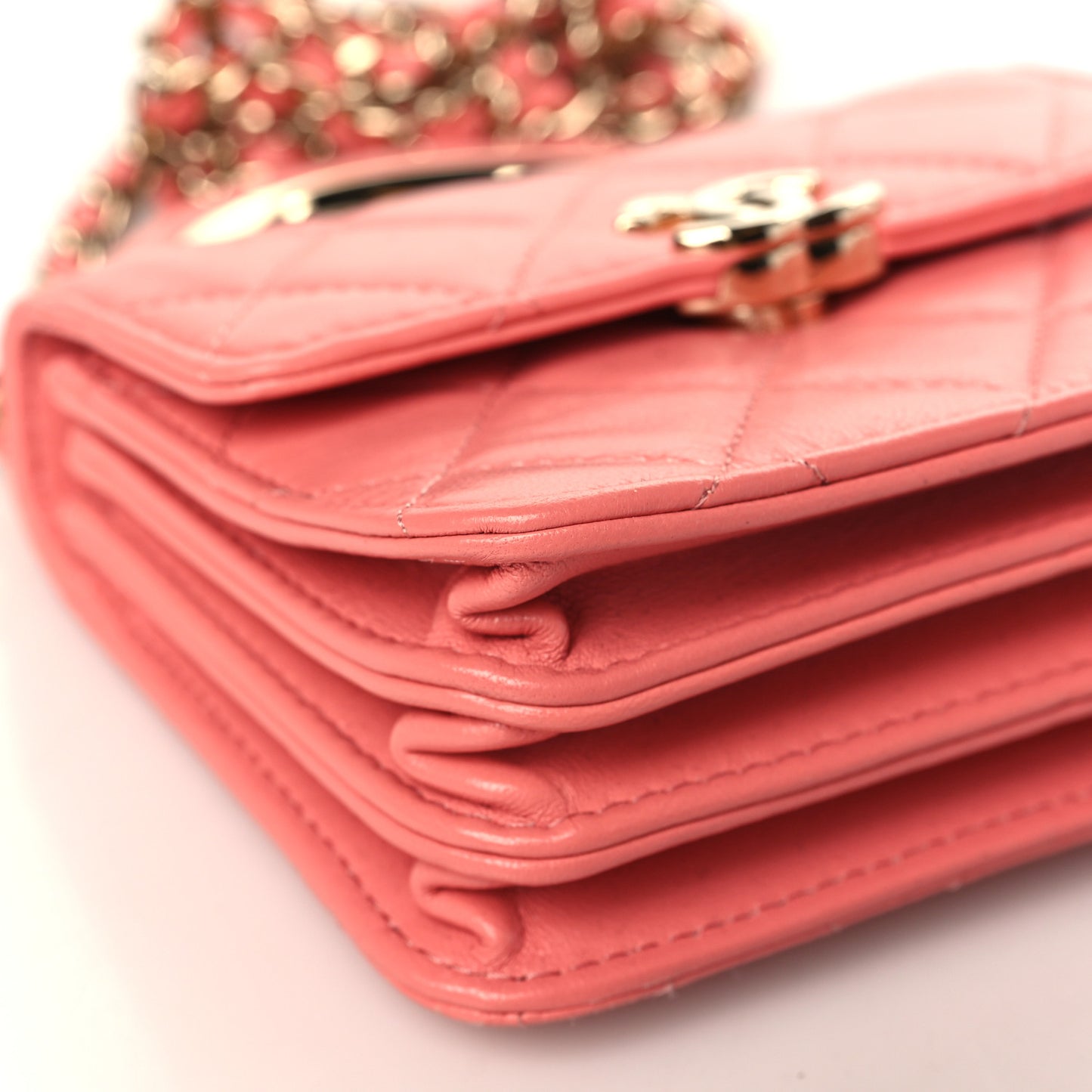 Lambskin Quilted Top Handle Flap Clutch With Chain Pink