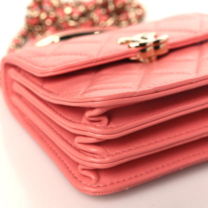 Chanel Lambskin Quilted Top Handle Flap Clutch With Chain Pink 8 of 9