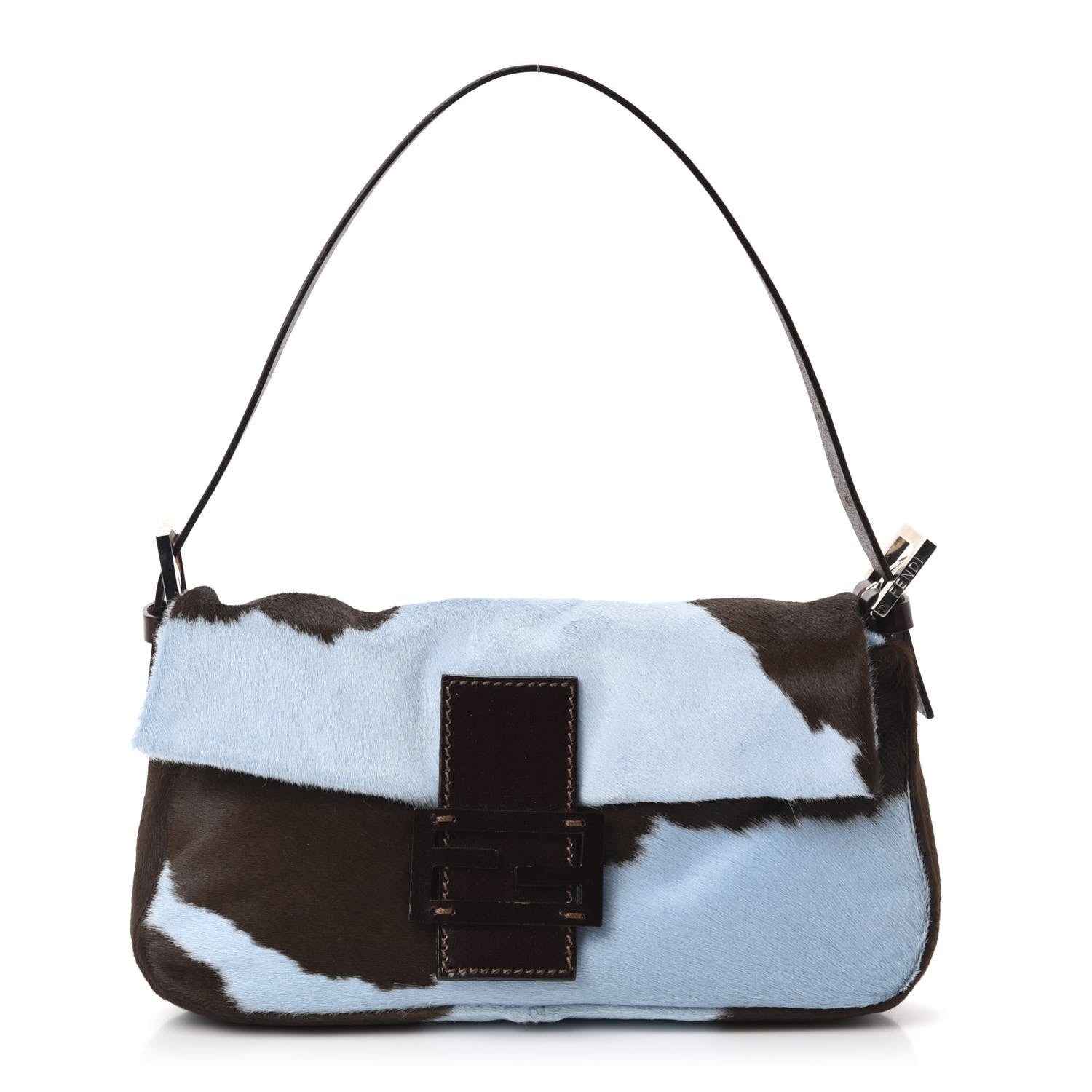 Fendi Calf Hair Baguette Light Blue Brown 1 of 11