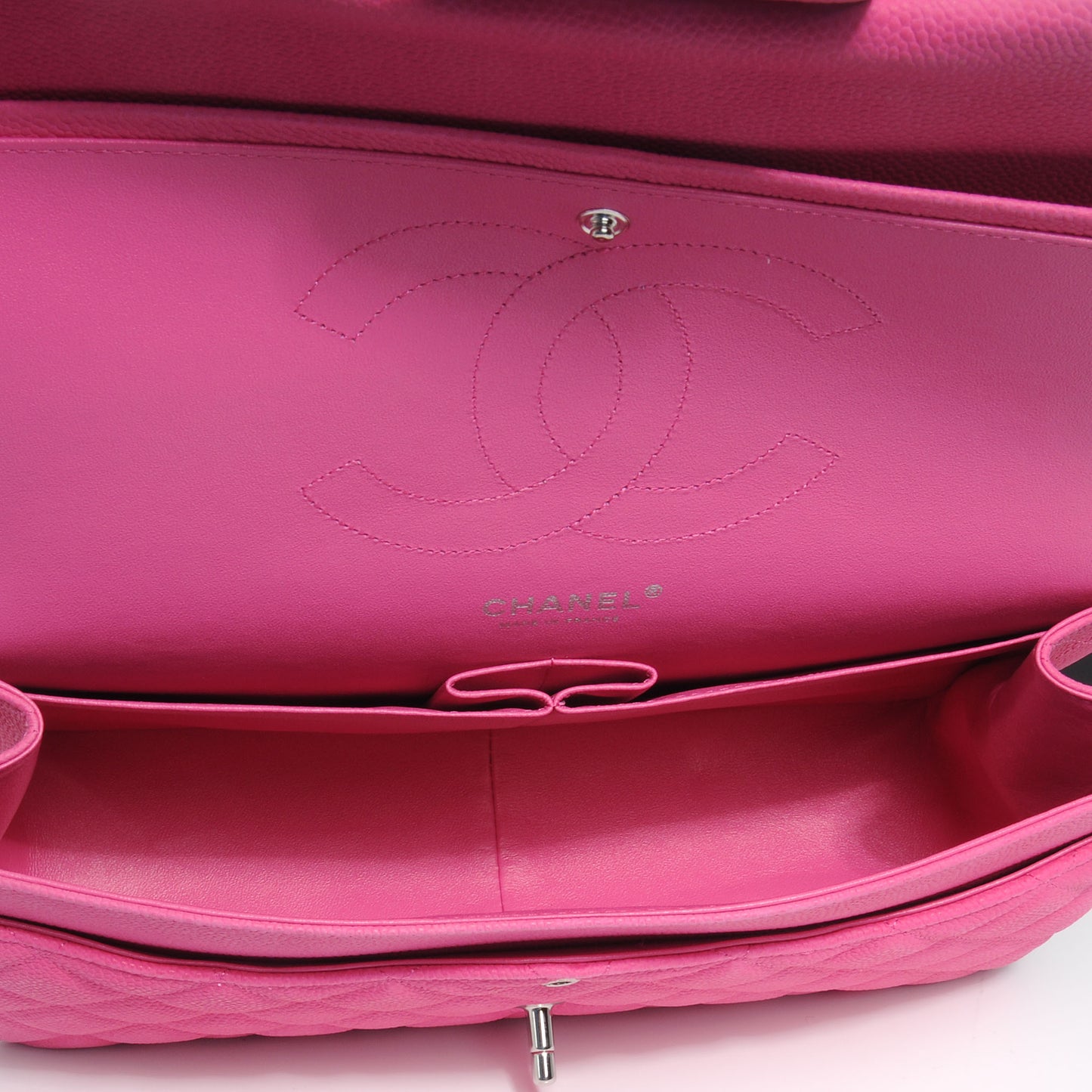 Iridescent Caviar Jumbo Double Flap Hot Pink