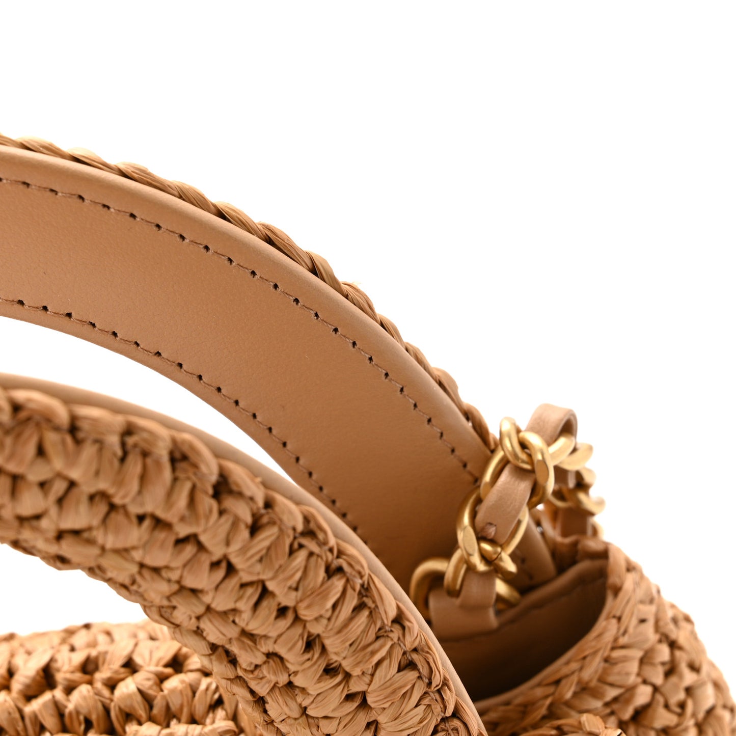 Braided Raffia Nano Kelly Flap Bag Dark Beige